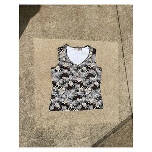 Croft & Barrow Top Women Size Medium Botanical Floral Stretch Sleeveless Blouse